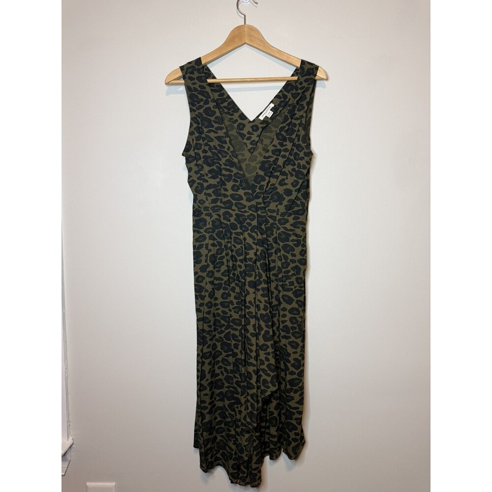 Beach Lunch Lounge Women Dress Wrap Sleeveless V Neck Animal Print Green S NWT